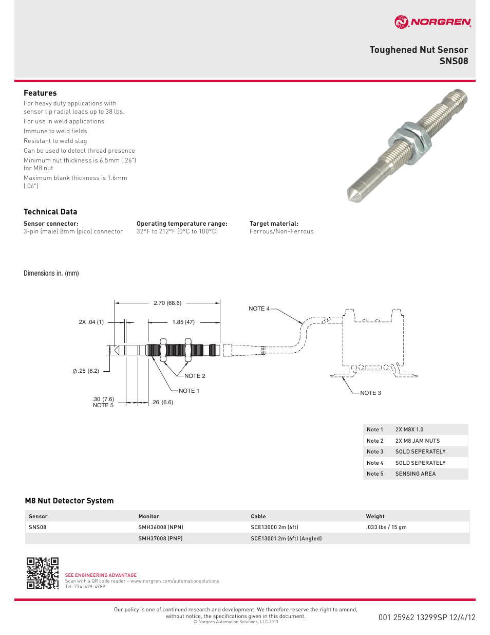 Norgren SNS08 User Manual | 1 page