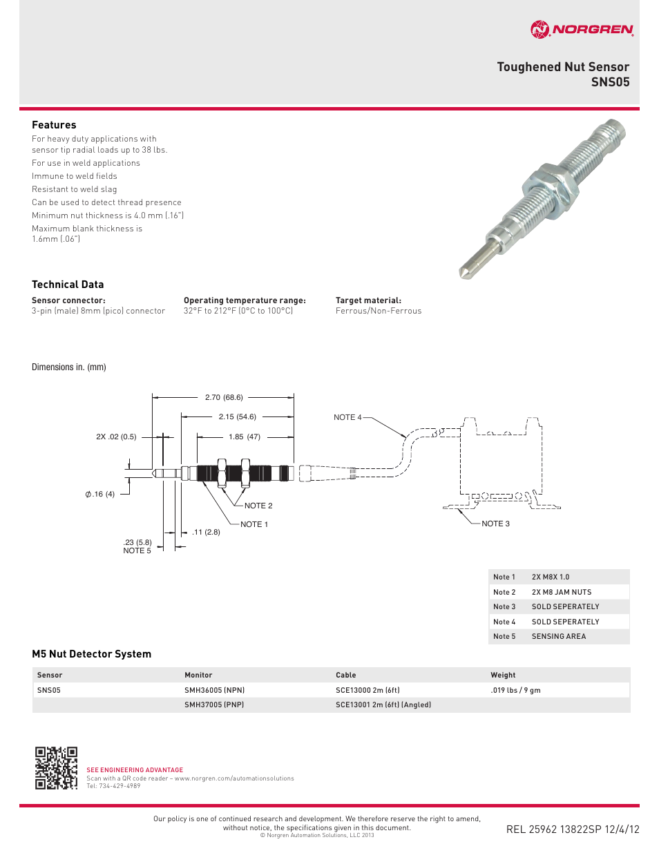 Norgren SNS05 User Manual | 1 page