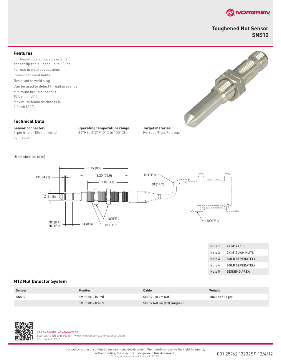 Norgren SNS12 User Manual | 1 page