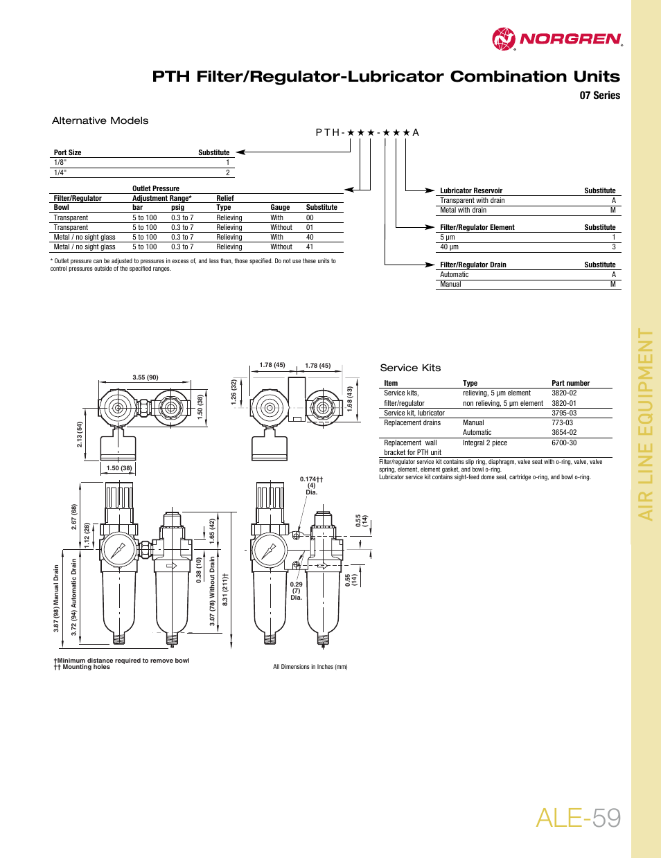 Ale- 59, Pth filter/regulator-lubricator combination units, 07 series | Norgren 07 Series User Manual | Page 2 / 2
