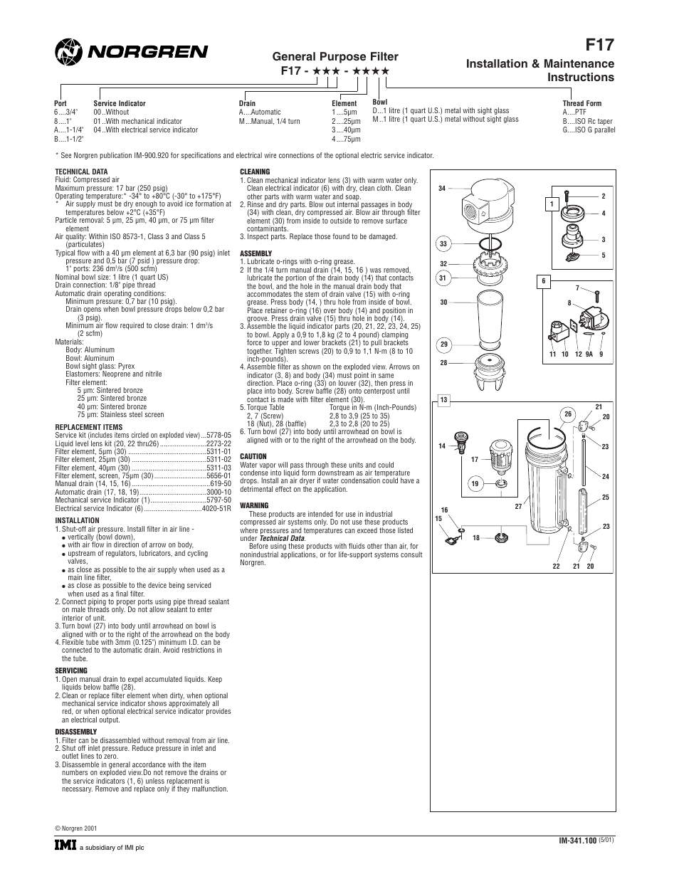 Norgren F17 Series Installation Instructions User Manual | 1 page