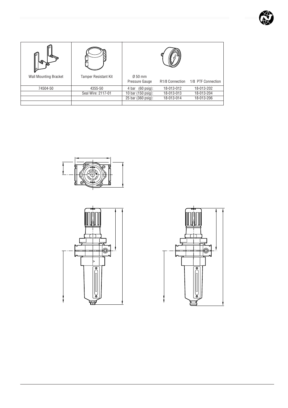 B64g, Accessories, Dimensions mm (inches) | Norgren B64G Series User Manual | Page 3 / 4