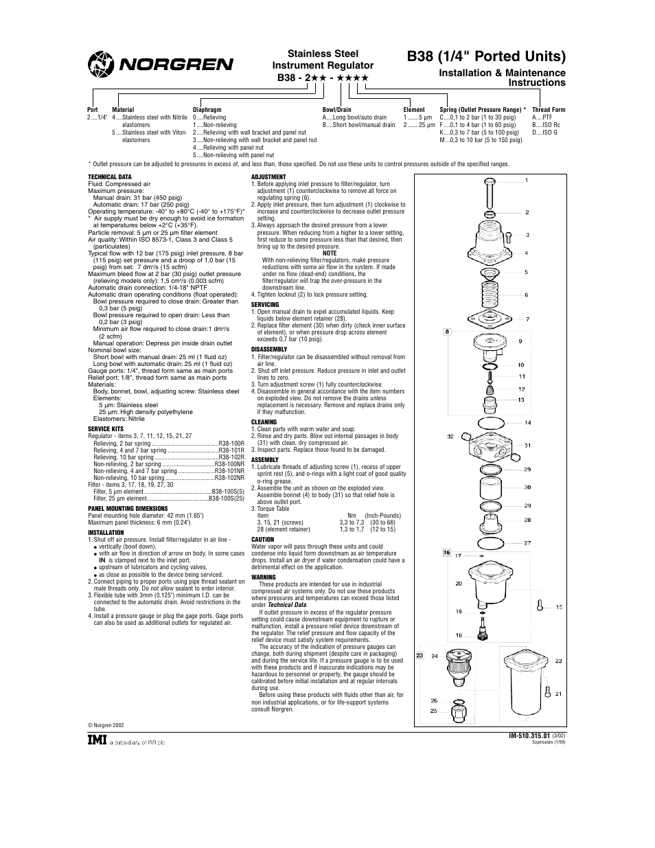 Norgren B38SS Series Installation Instructions User Manual | 2 pages