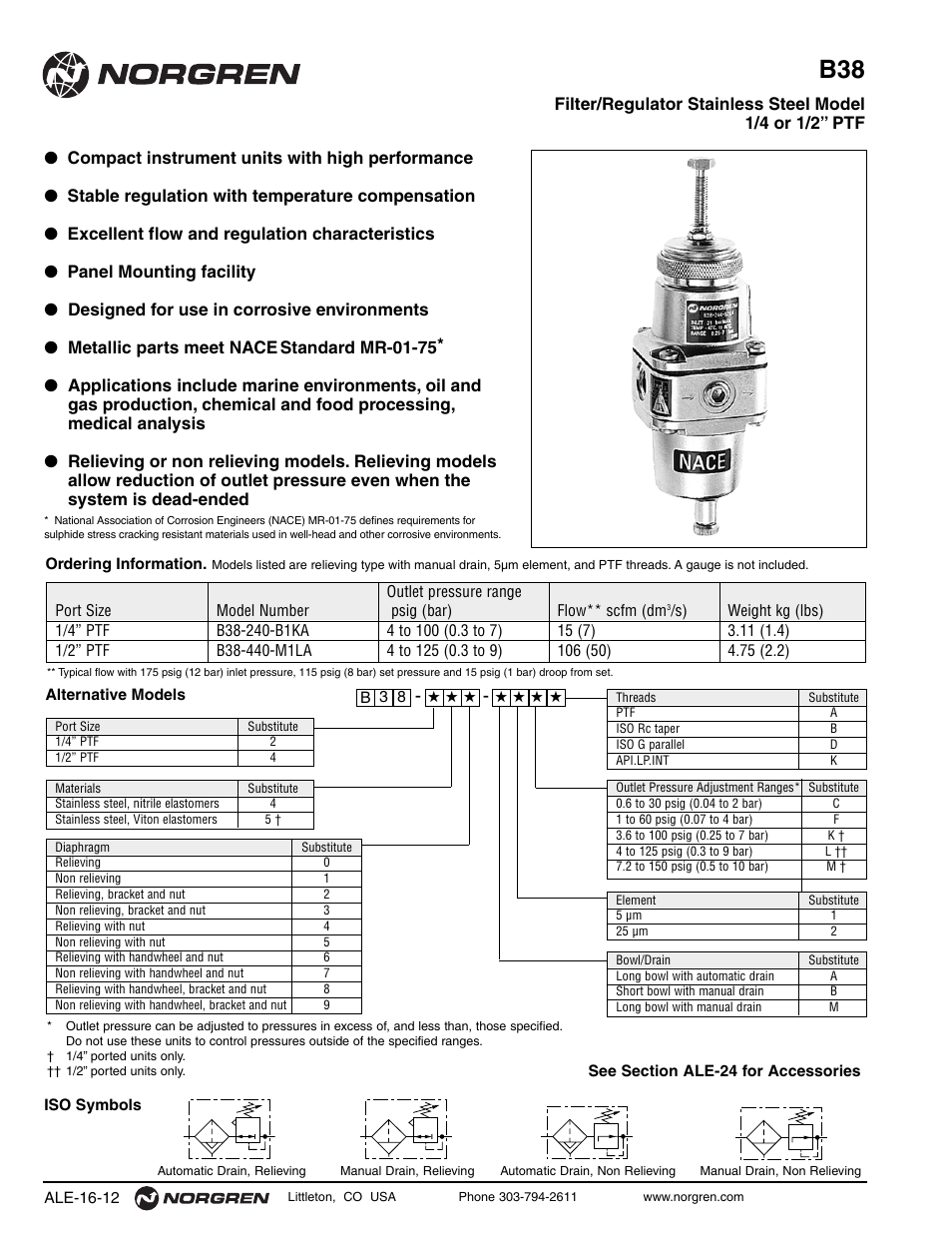 Norgren B38SS Series Datasheets User Manual | 2 pages