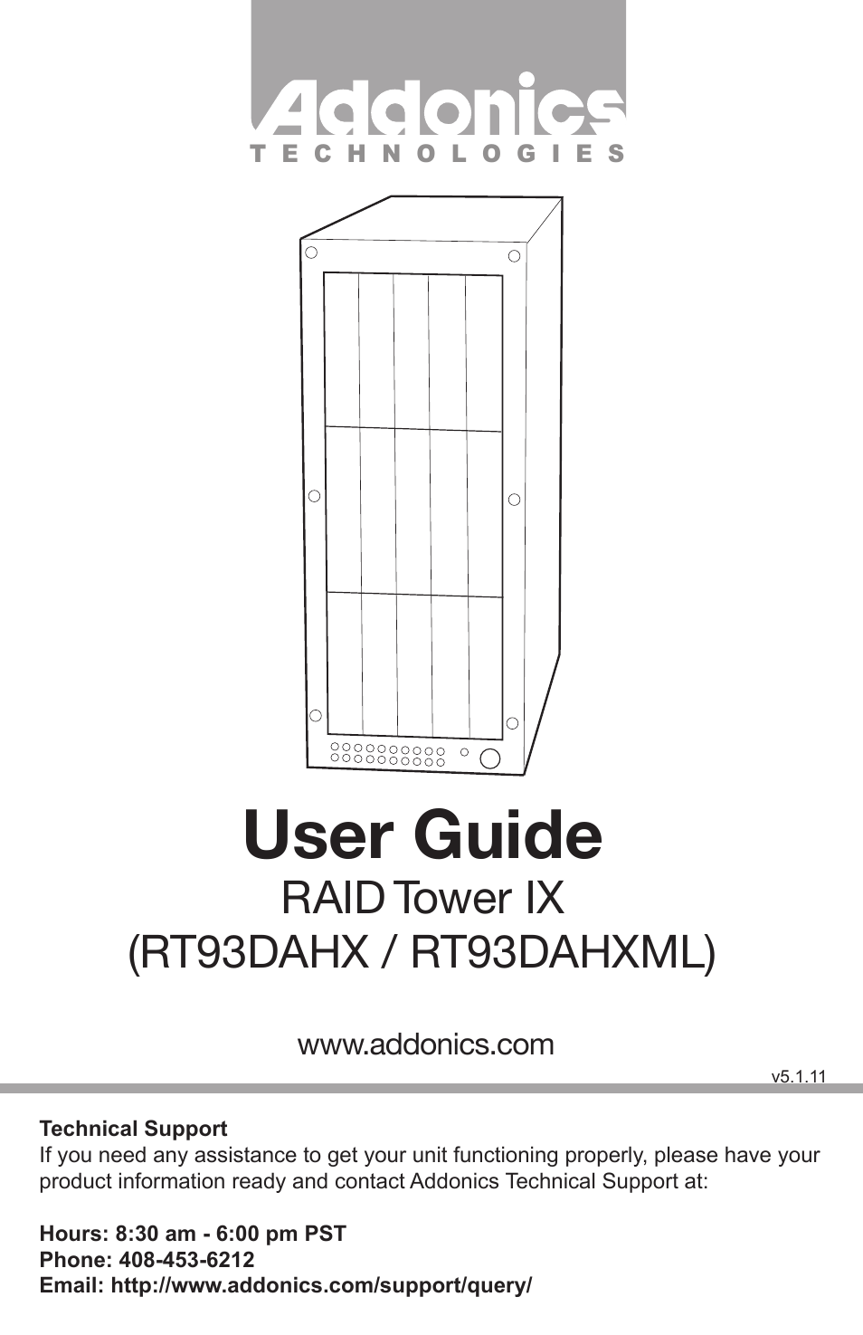 Addonics Technologies RAID TOWER IX RT93DAHX User Manual | 8 pages