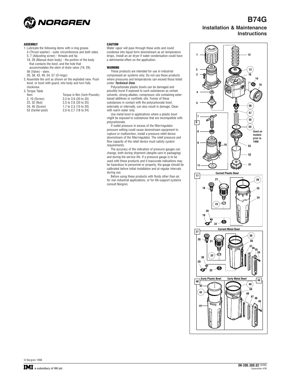 B74g, Installation & maintenance instructions | Norgren B74G Series Installation Instructions User Manual | Page 2 / 2