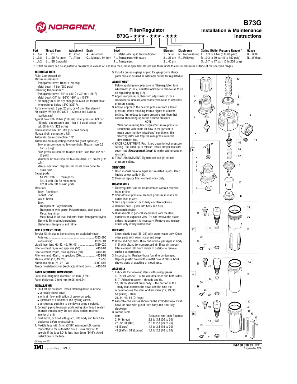 Norgren B73G Series User Manual | 2 pages