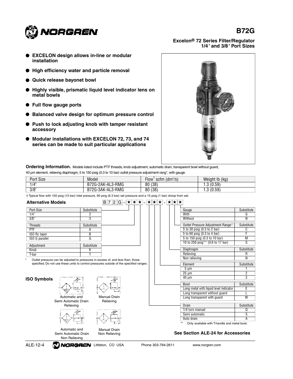 Norgren B72G Series Datasheets User Manual | 2 pages