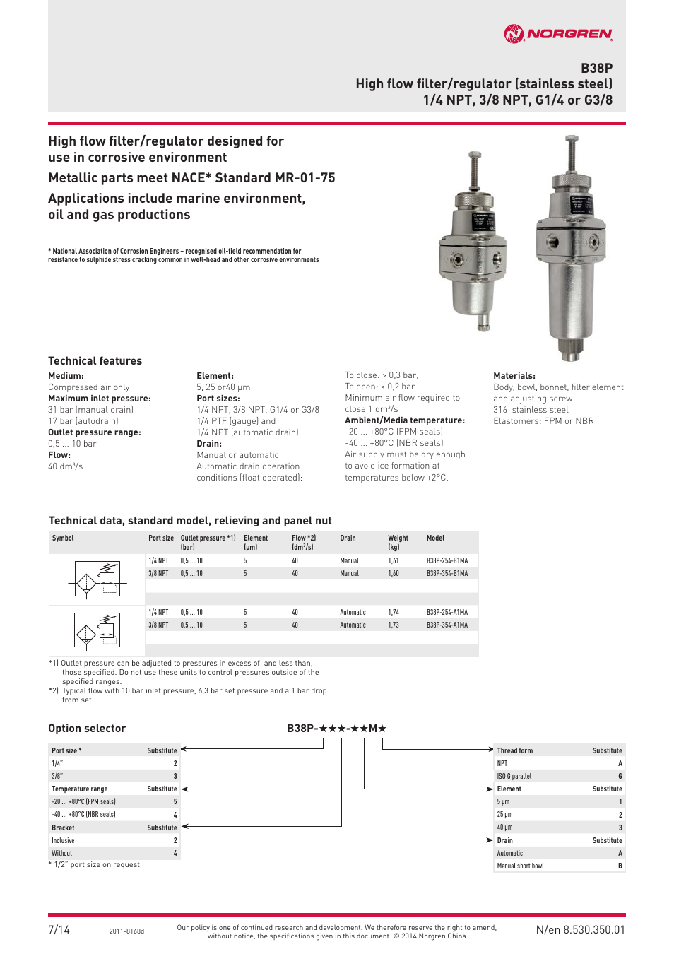 Norgren B38P Series User Manual | 3 pages