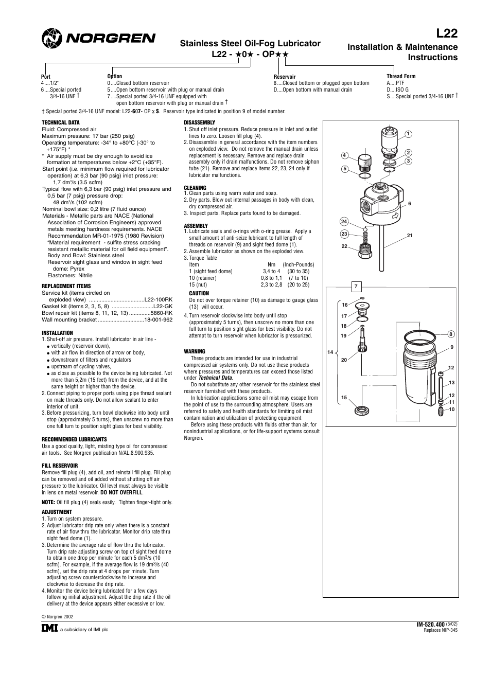 Norgren L22 Series Installation Instructions User Manual | 1 page