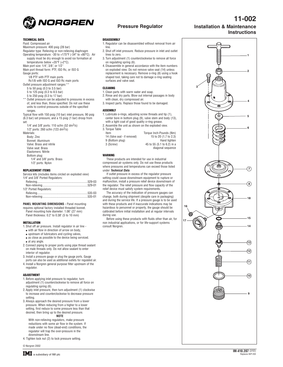 Norgren 11-002 Series Installation Instructions User Manual | 1 page