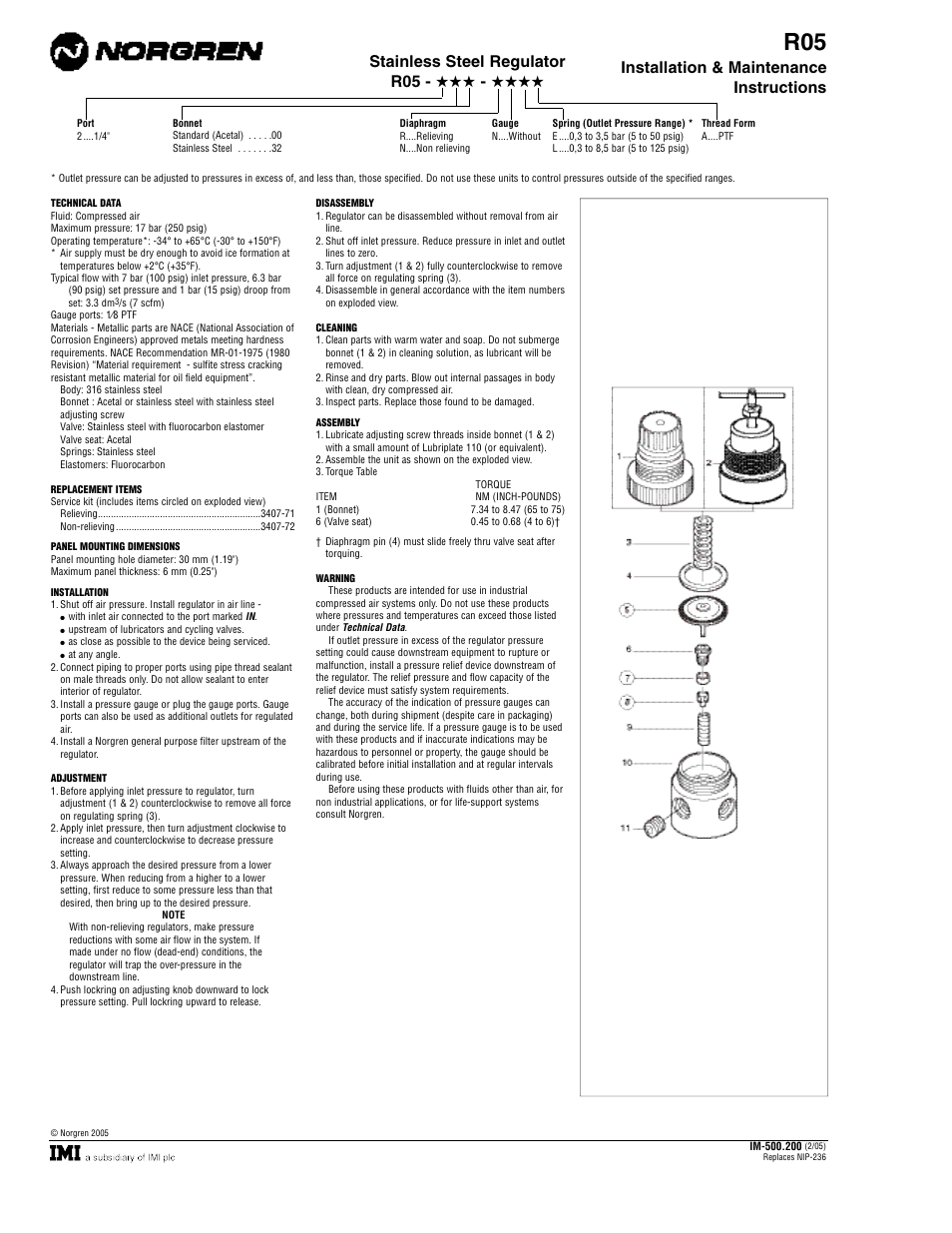 Norgren R05 Series Installation Instructions User Manual | 1 page