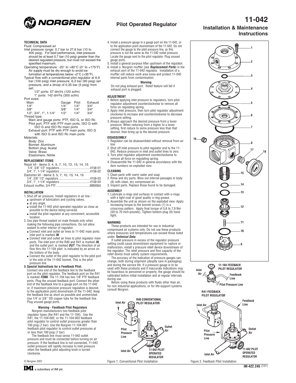 Norgren 11-042 Series Installation Instructions User Manual | 1 page