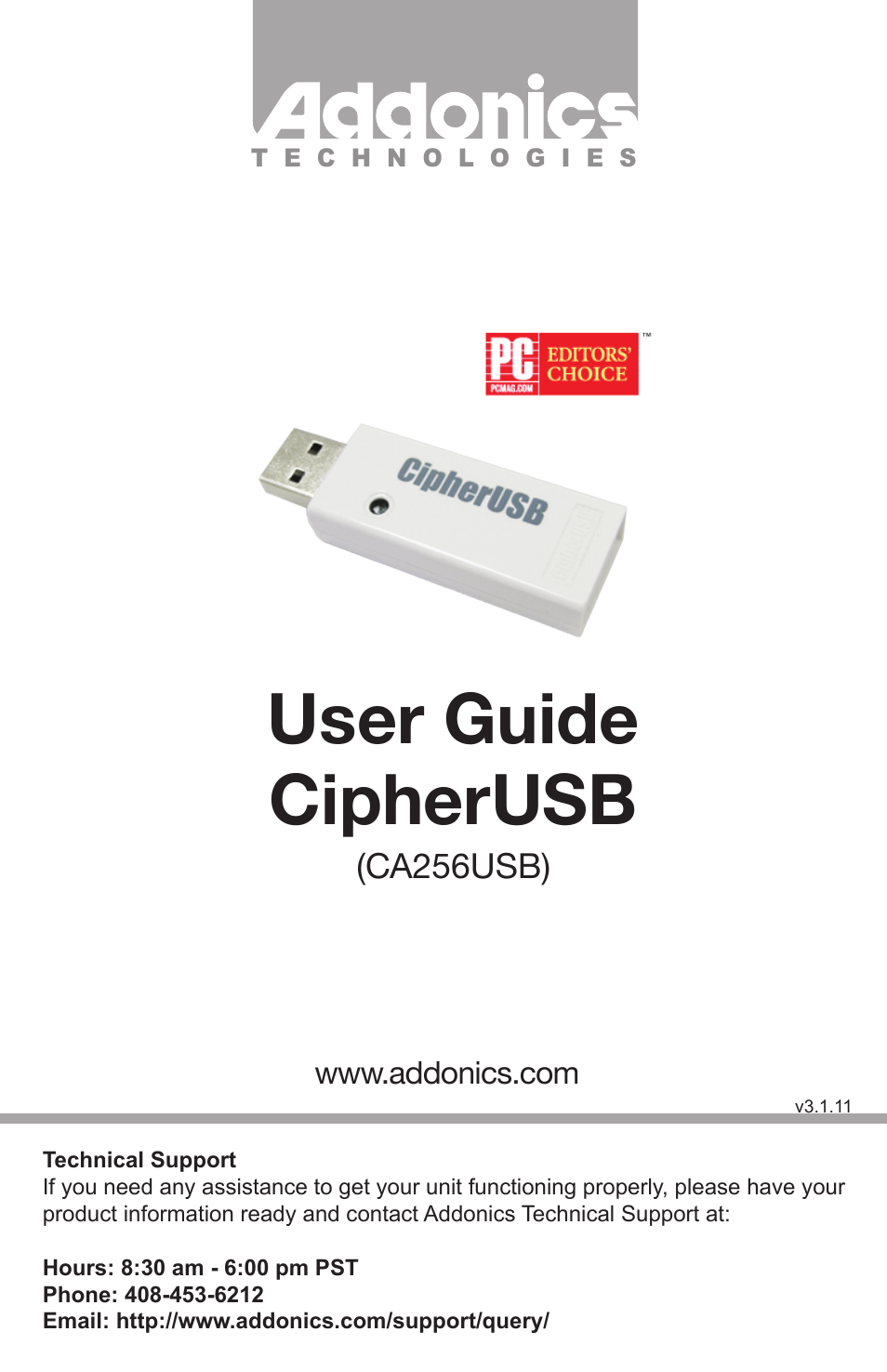 Addonics Technologies CIPHERUSB CA256USB User Manual | 6 pages