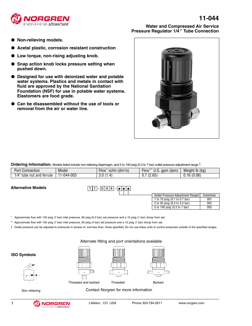 Norgren 11-044 Series User Manual | 2 pages