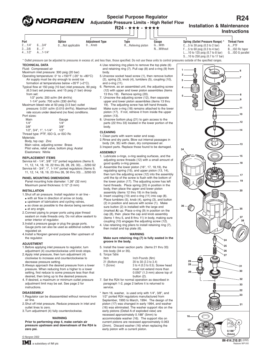 Norgren R24S Series User Manual | 2 pages