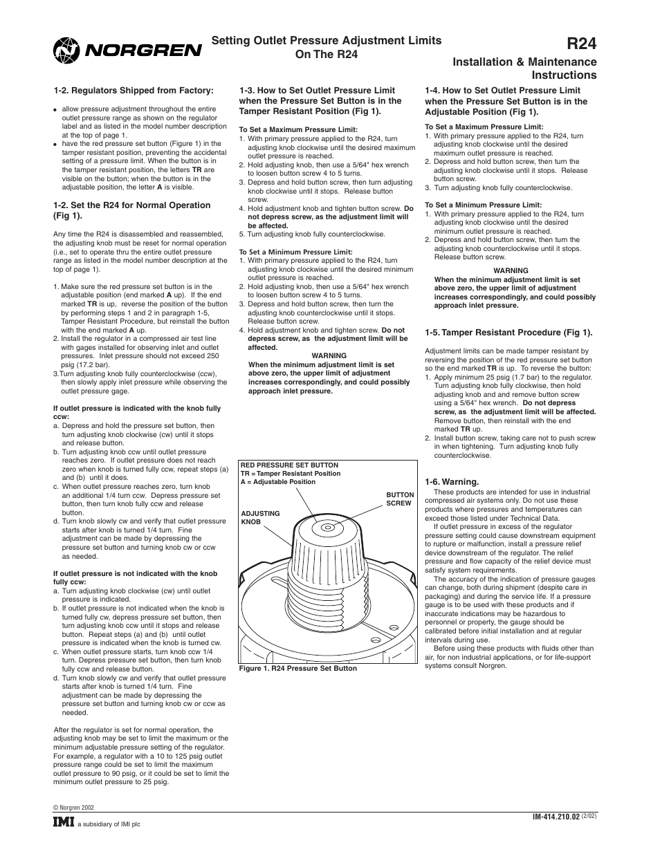 Installation & maintenance instructions | Norgren R24S Series User Manual | Page 2 / 2