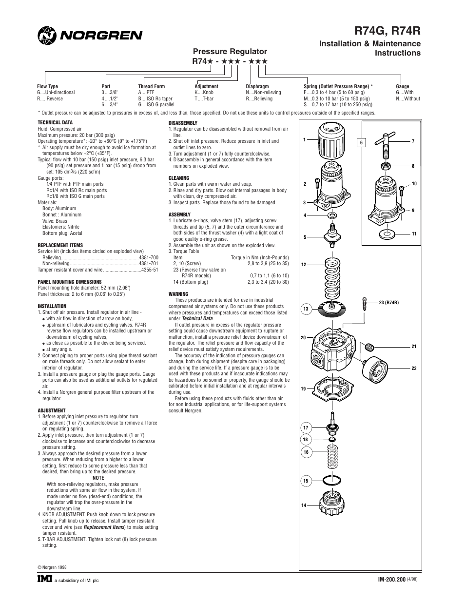 Norgren R74R Series Installation Instructions User Manual | 1 page