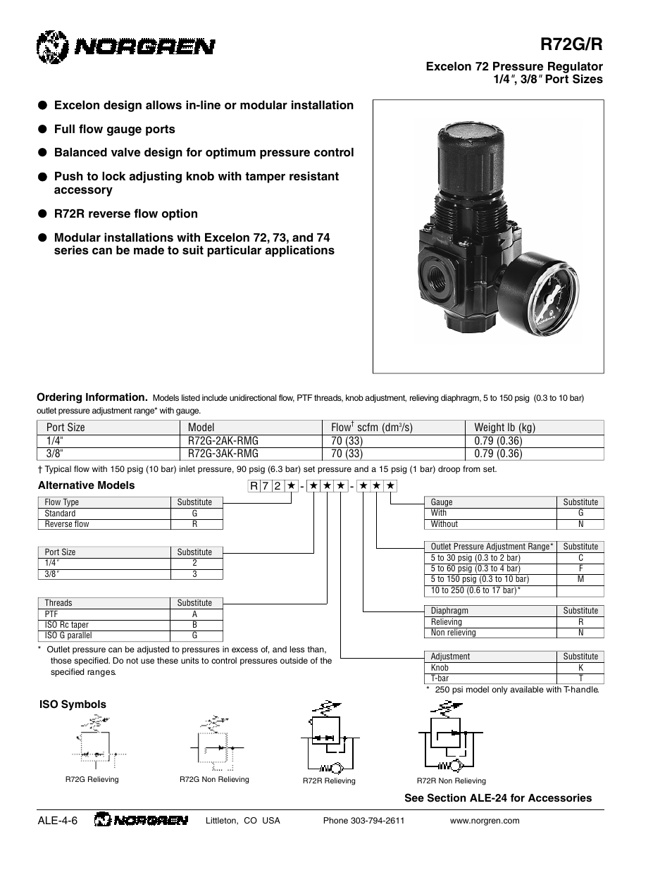 Norgren R72R Series Datasheets User Manual | 2 pages