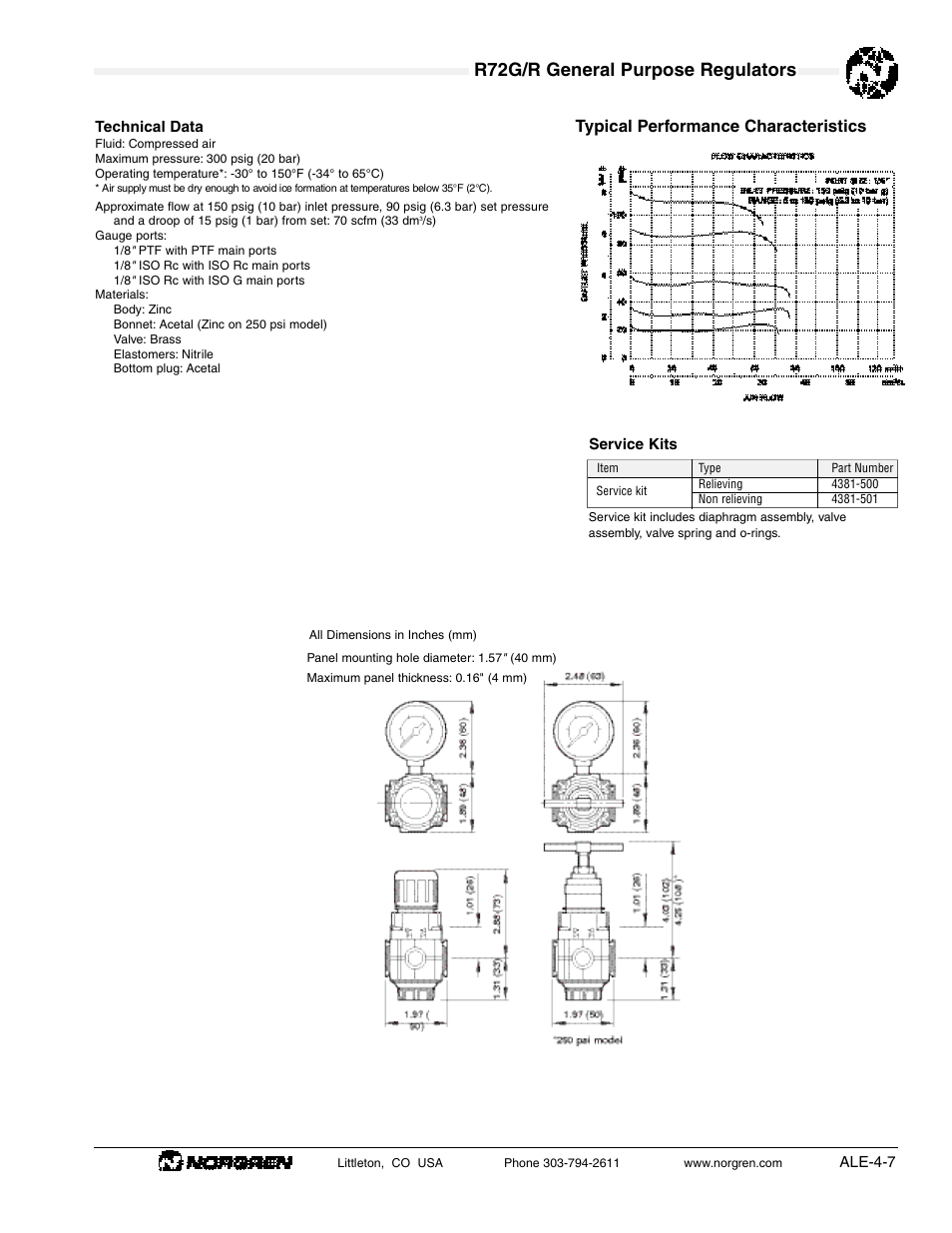 R72g/r general purpose regulators, Typical performance characteristics | Norgren R72R Series Datasheets User Manual | Page 2 / 2