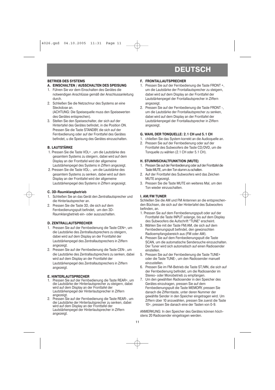 Deutsch | Vitek VT-4036 BN User Manual | Page 11 / 24