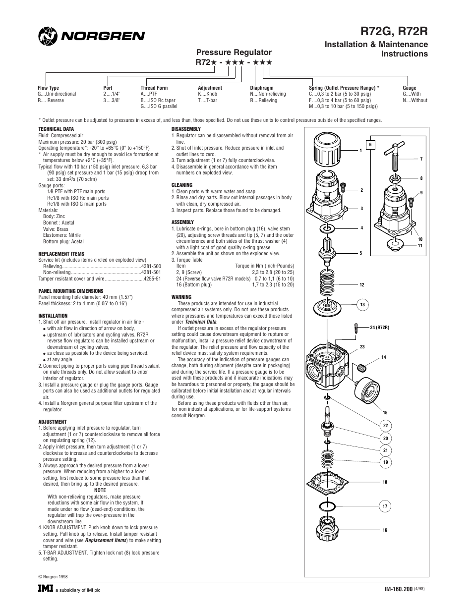 Norgren R72R Series Installation Instructions User Manual | 1 page