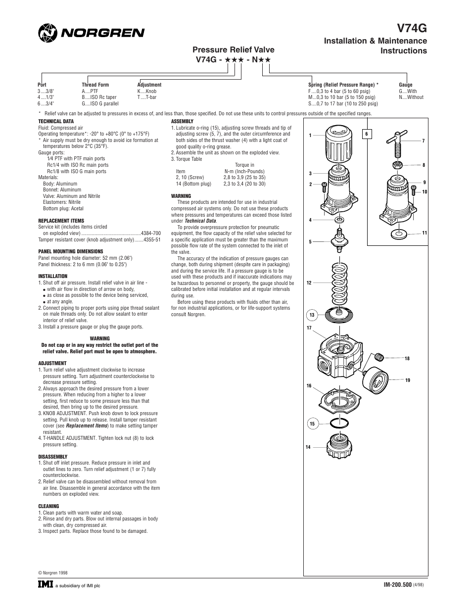 Norgren V74G Series Installation Instructions User Manual | 1 page