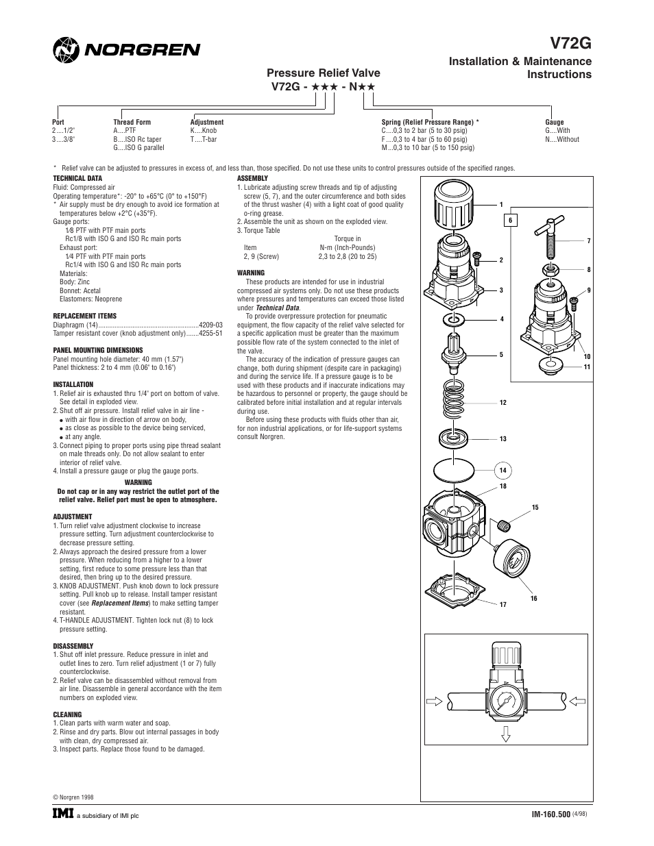 Norgren V72G Series Installation Instructions User Manual | 1 page