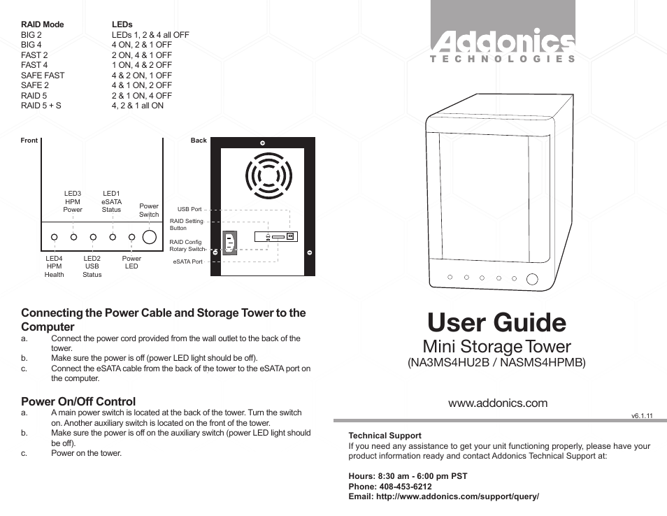 Addonics Technologies MINI STORAGE TOWER NASMS4HPMB User Manual | 2 pages