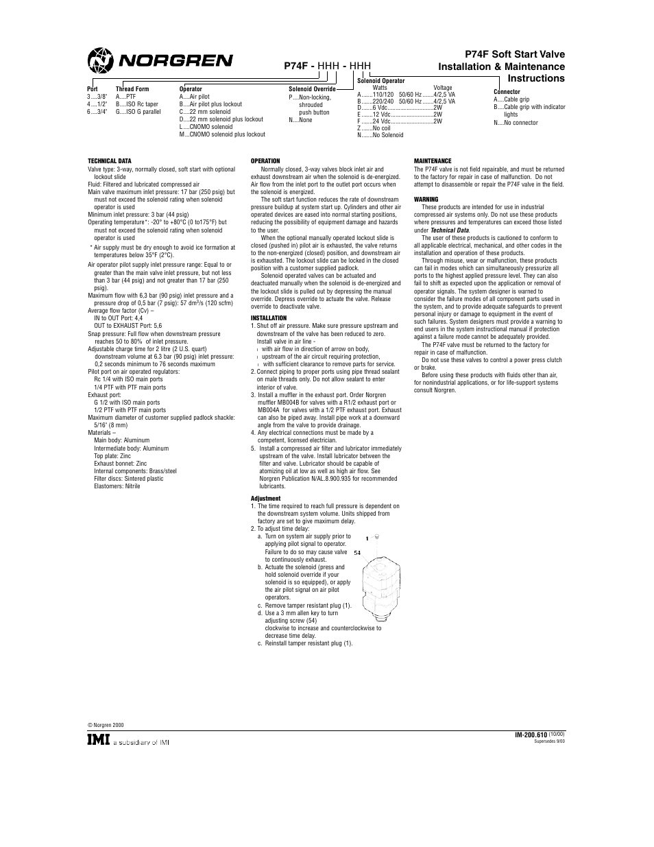 Norgren P74F Series Installation Instructions User Manual | 1 page