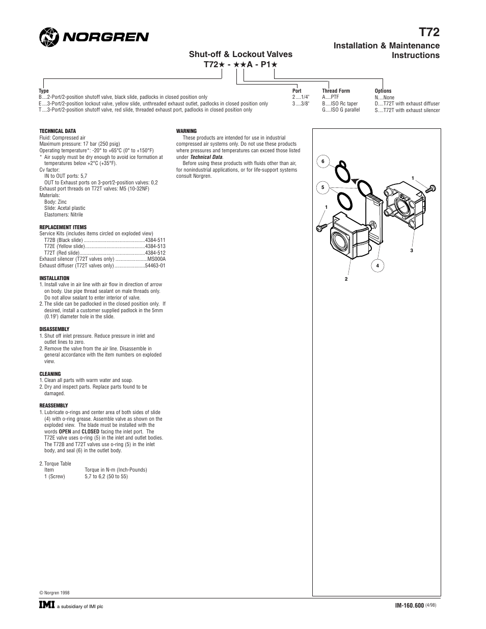 Norgren T72 Series Installation Instructions User Manual | 1 page