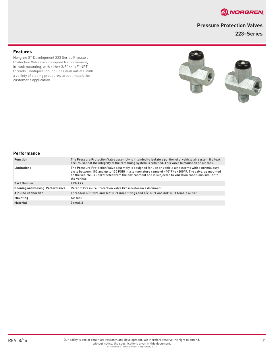 Norgren 223 Series User Manual | 2 pages