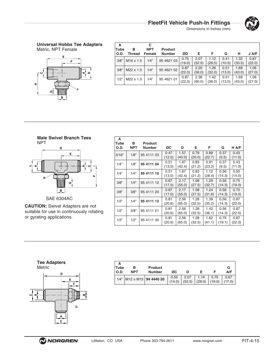 Fleetfit vehicle push-in fittings | Norgren FleetFit - Vehicle Push-In Fittings User Manual | Page 15 / 22