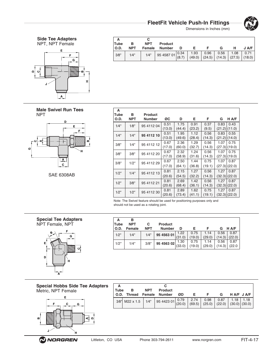 Fleetfit vehicle push-in fittings | Norgren FleetFit - Vehicle Push-In Fittings User Manual | Page 17 / 22