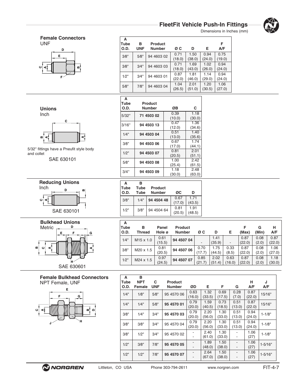 Fleetfit vehicle push-in fittings | Norgren FleetFit - Vehicle Push-In Fittings User Manual | Page 7 / 22