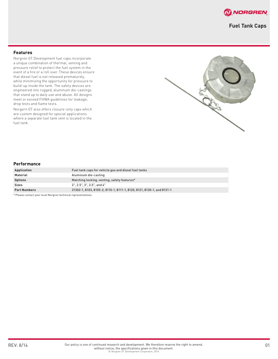Norgren Fuel Tank Caps User Manual | 4 pages
