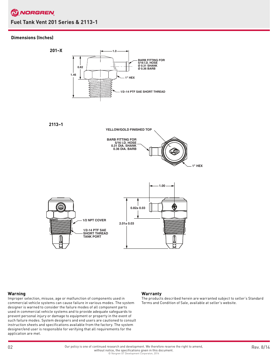 Warranty | Norgren 2113-1 User Manual | Page 2 / 2