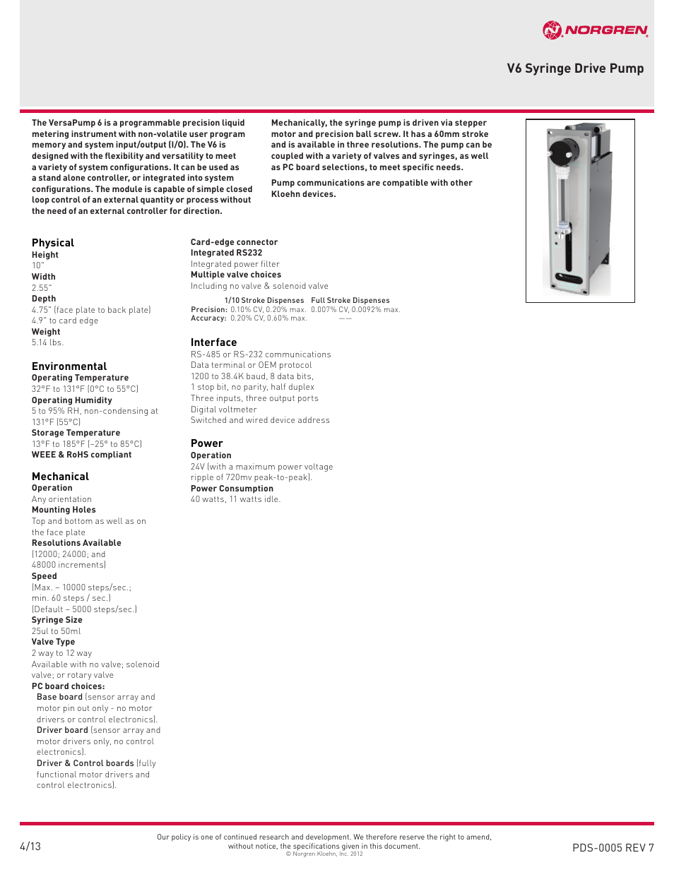 Norgren V6 Syringe Drive Pump User Manual | 4 pages