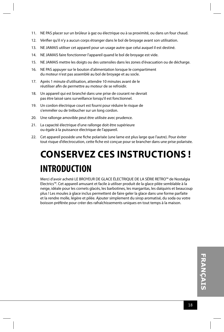 Conservez ces instructions ! introduction | Nostalgia Electrics RISM900 RETRO RED User Manual | Page 20 / 24