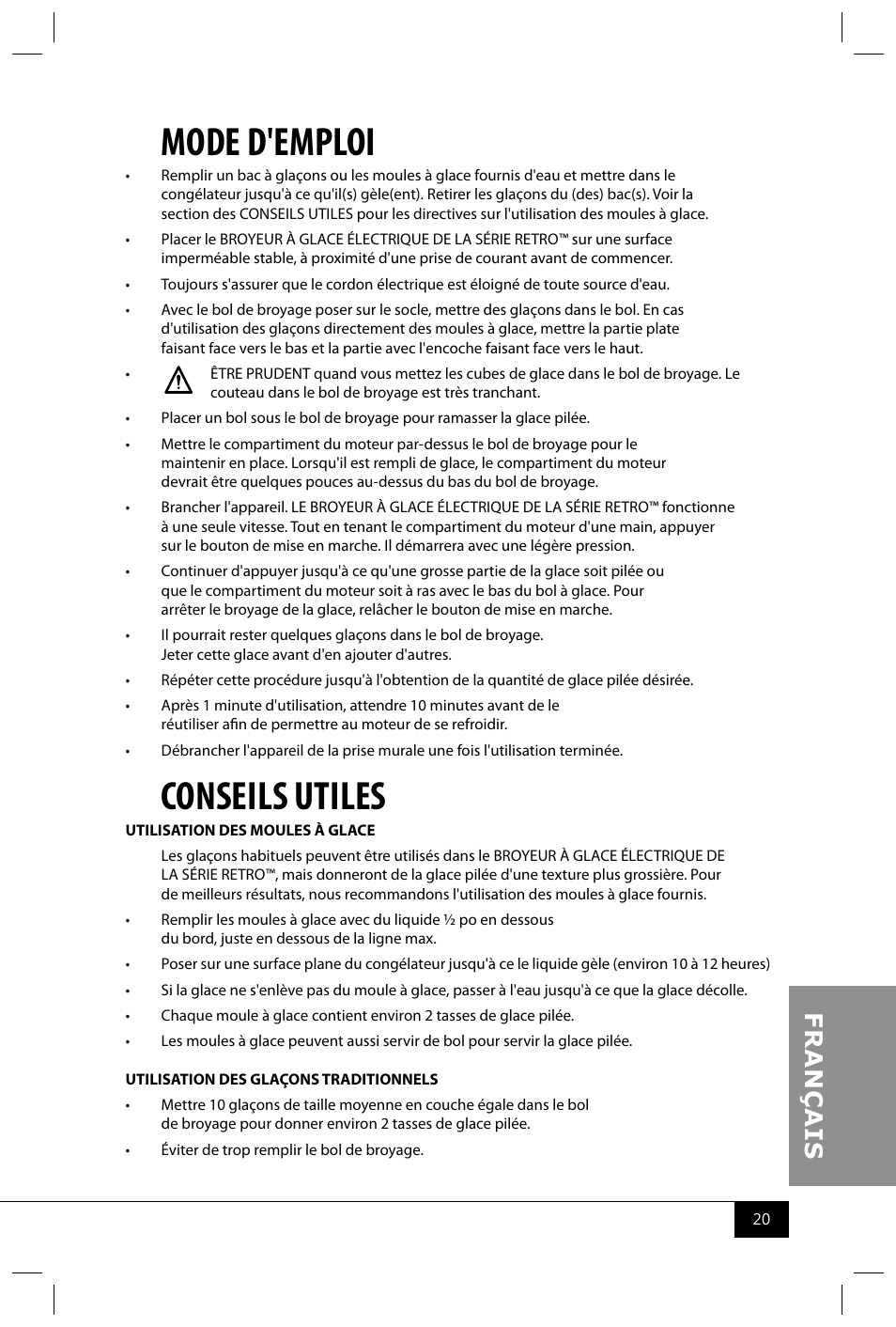 Mode d'emploi, Conseils utiles | Nostalgia Electrics RISM900 RETRO RED User Manual | Page 22 / 24