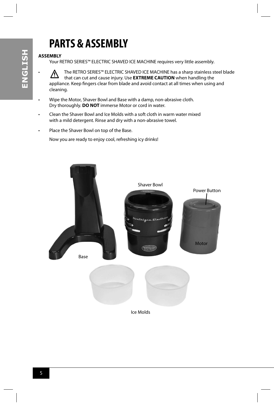 Parts & assembly, En g li s h | Nostalgia Electrics RISM900 RETRO RED User Manual | Page 7 / 24