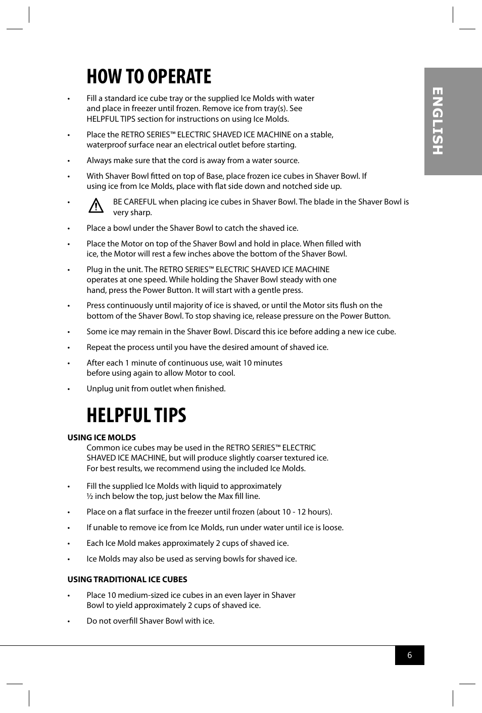 How to operate, Helpful tips, En g li s h | Nostalgia Electrics RISM900 RETRO RED User Manual | Page 8 / 24