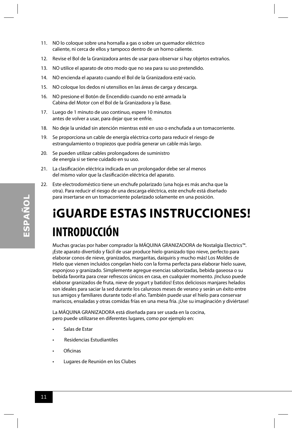 Guarde estas instrucciones! introducción | Nostalgia Electrics ISM800 User Manual | Page 13 / 26