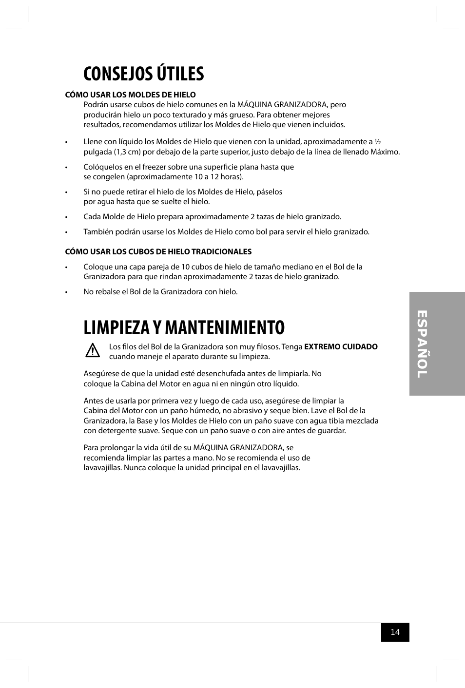 Consejos útiles, Limpieza y mantenimiento | Nostalgia Electrics ISM800 User Manual | Page 16 / 26