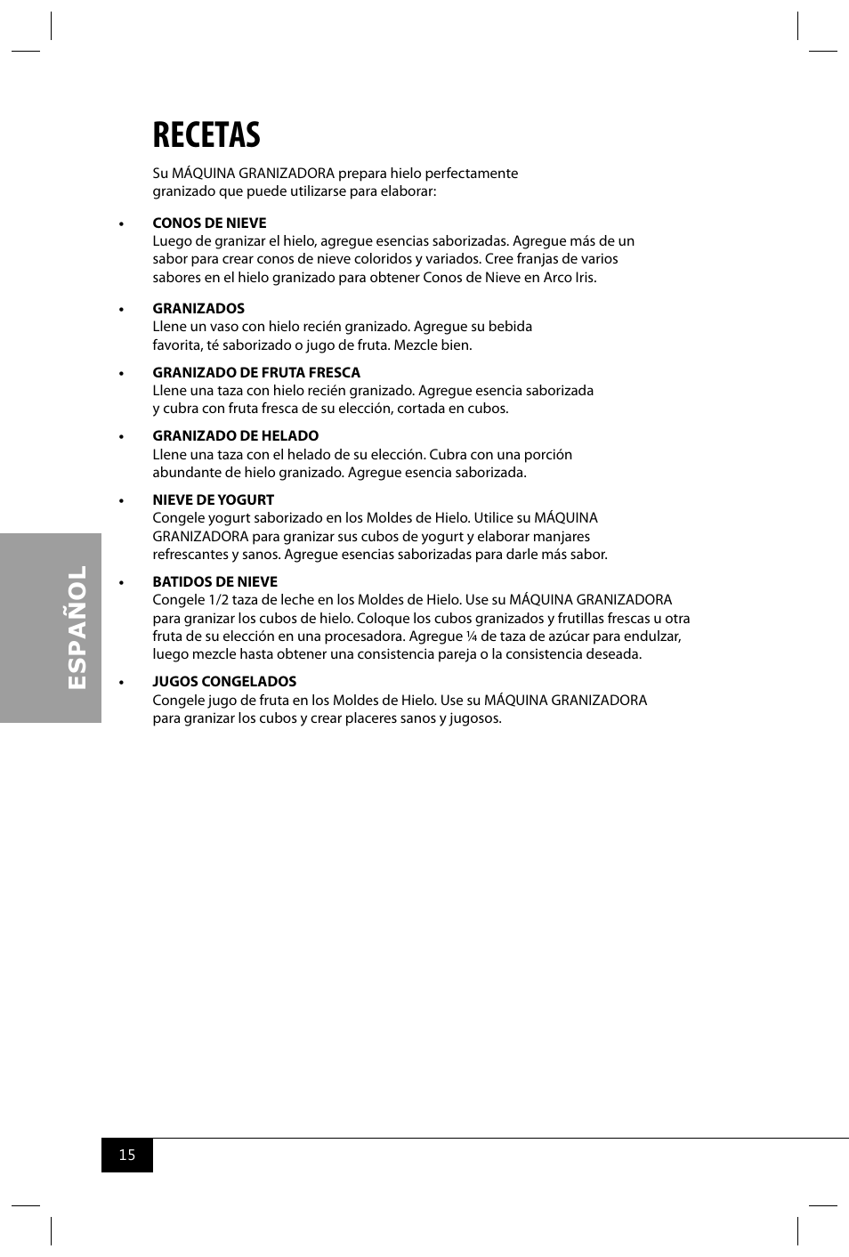 Recetas | Nostalgia Electrics ISM800 User Manual | Page 17 / 26