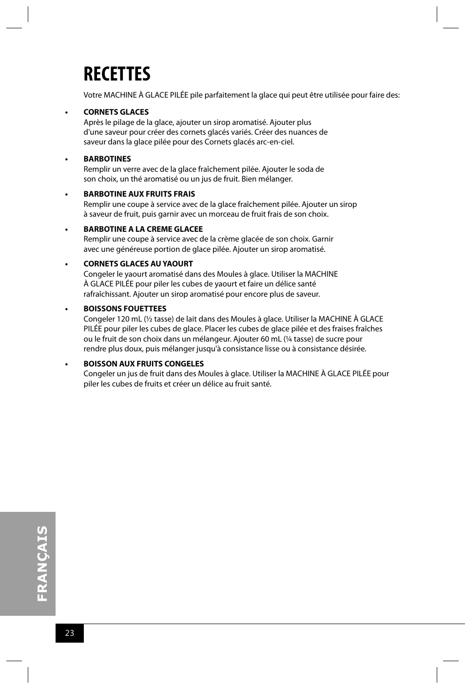 Recettes | Nostalgia Electrics ISM800 User Manual | Page 25 / 26