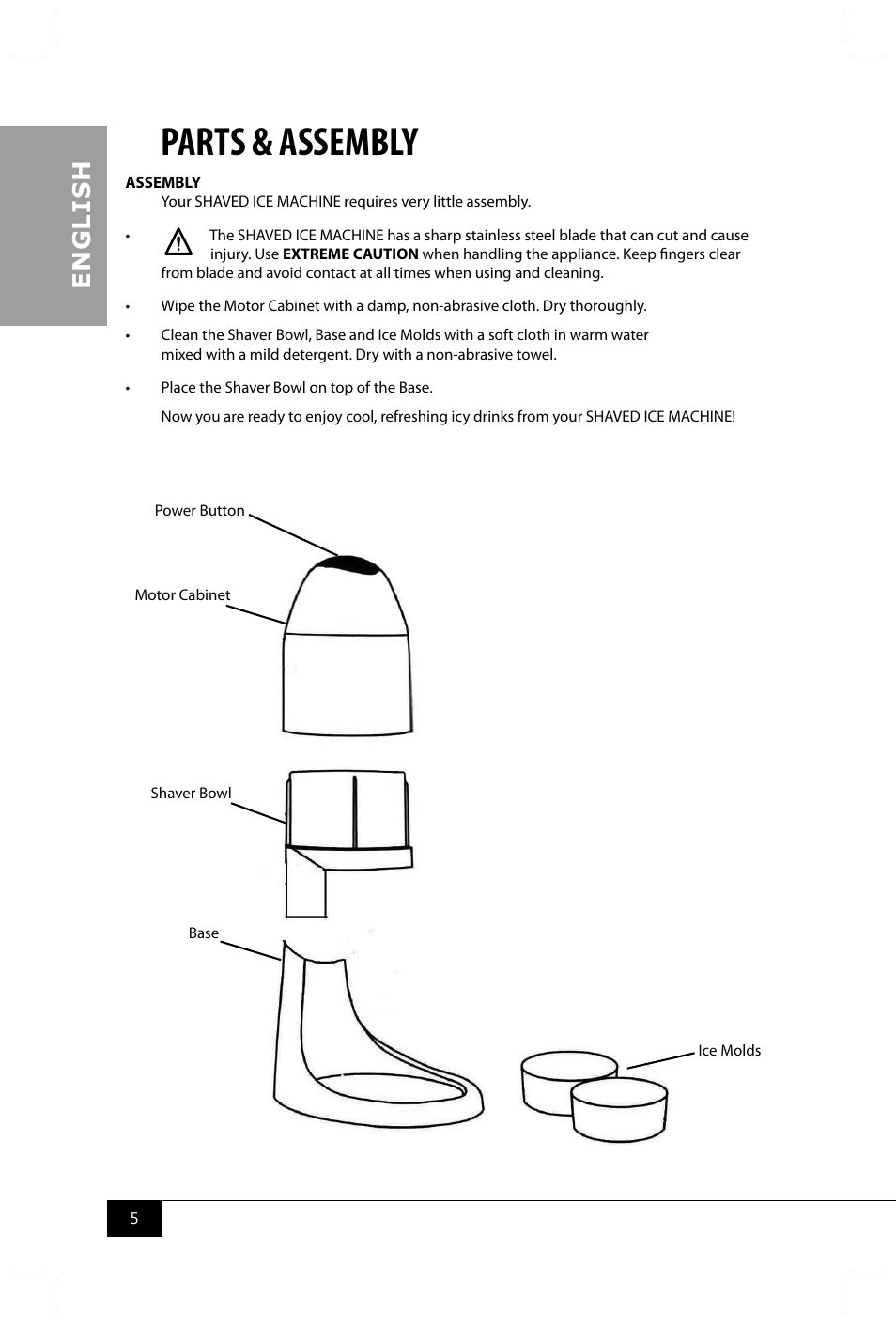 Parts & assembly, En g li s h | Nostalgia Electrics ISM800 User Manual | Page 7 / 26