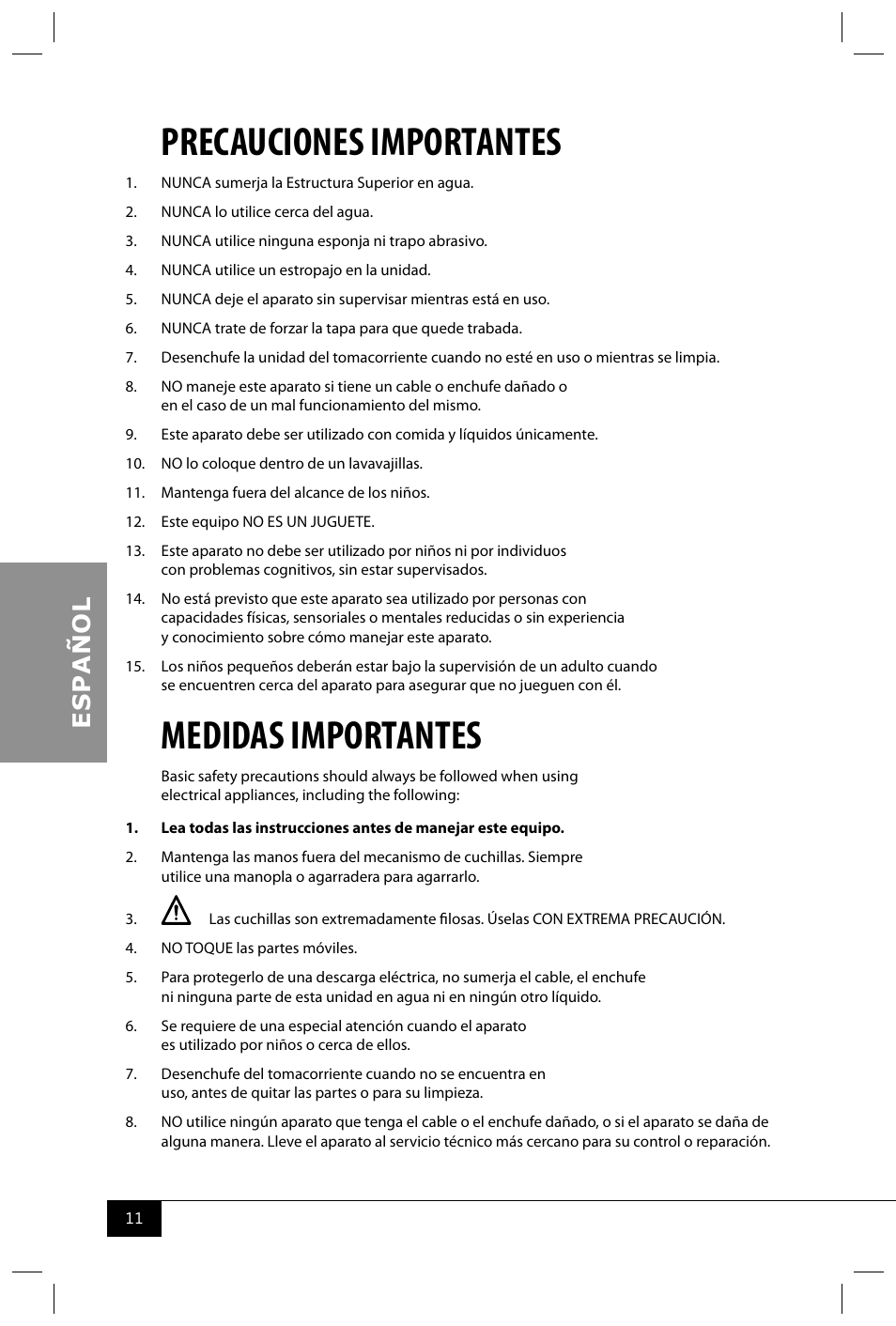 Precauciones importantes, Medidas importantes | Nostalgia Electrics SCM502 User Manual | Page 13 / 28