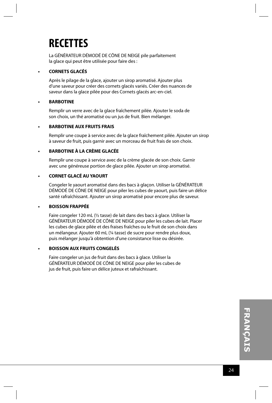 Recettes | Nostalgia Electrics SCM502 User Manual | Page 26 / 28