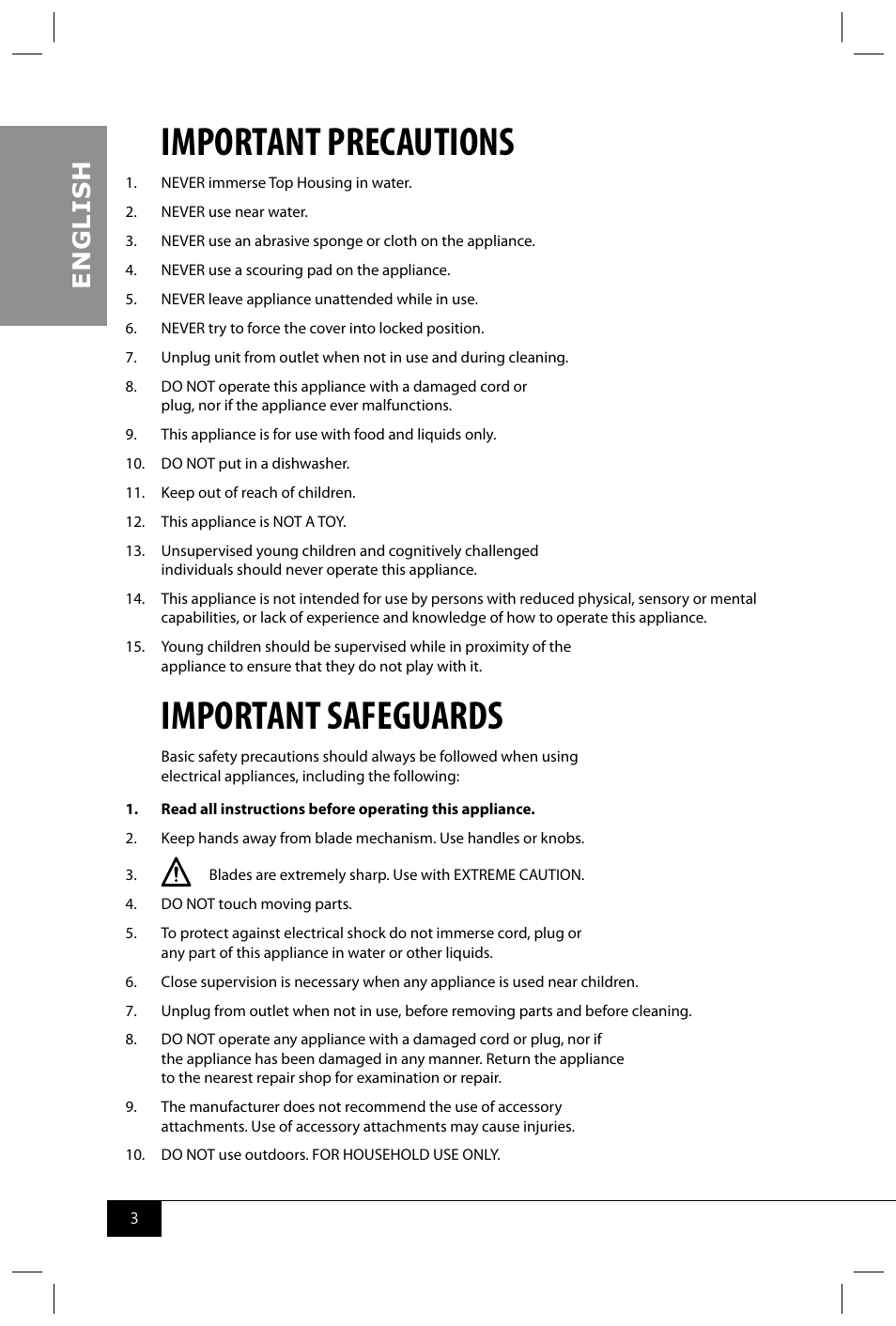 Important precautions, Important safeguards, En g li s h | Nostalgia Electrics SCM502 User Manual | Page 5 / 28